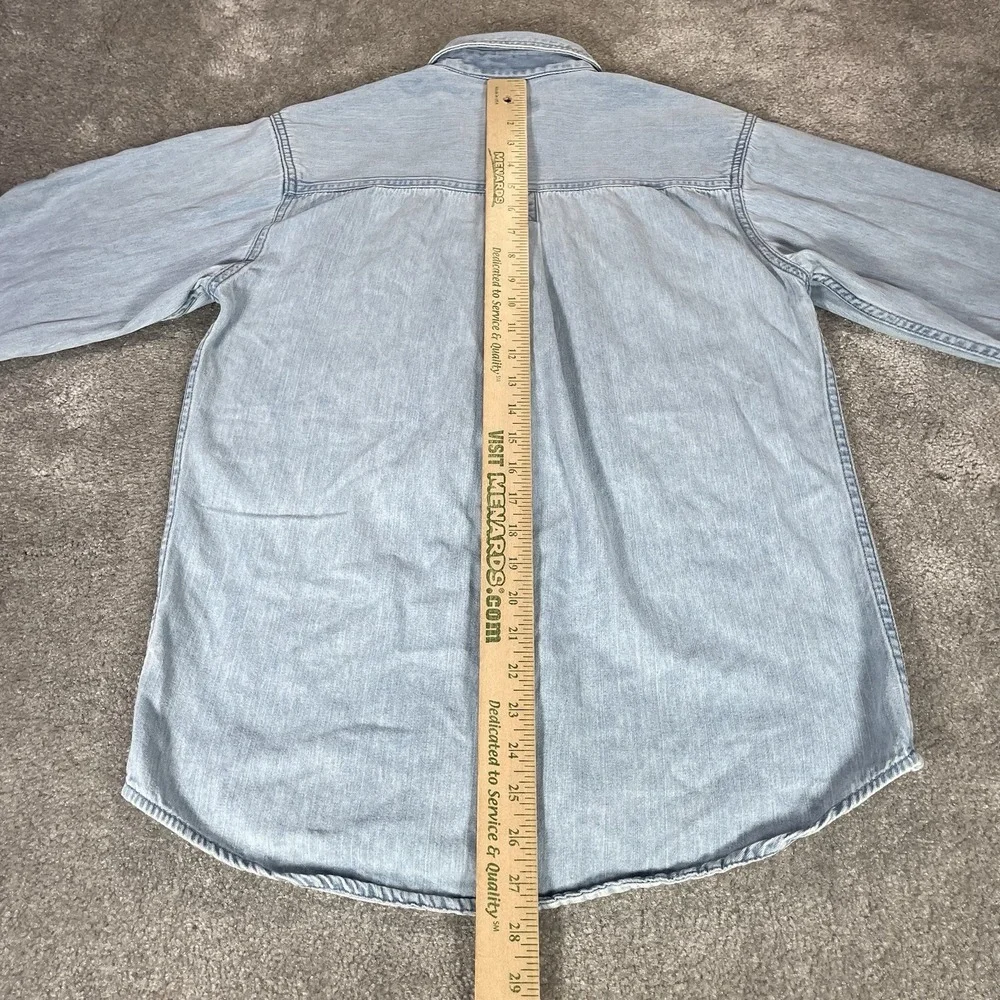 Vintage Faded Glory Shirt Mens S Light Blue Denim Long Sleeve Button Up Work Y2K